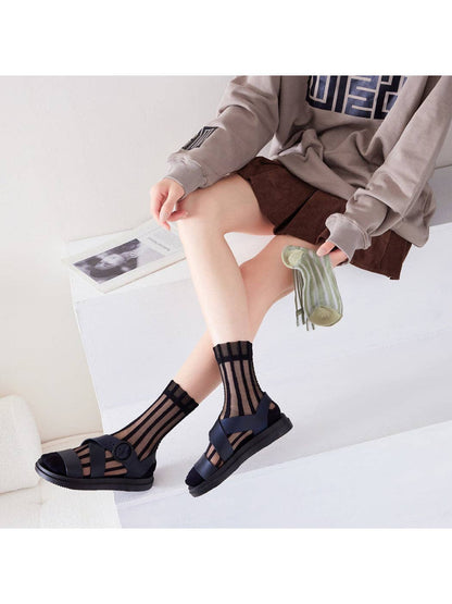 Sheer Stripe Crew Socks | Black