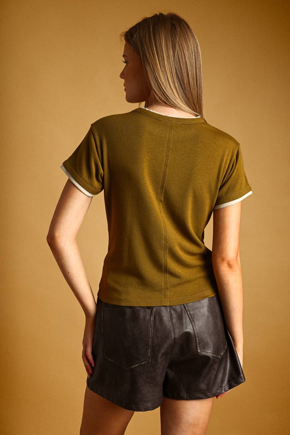 Double Layer Tee | Green Olive + Beige