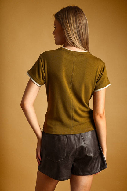 Double Layer Tee | Green Olive + Beige