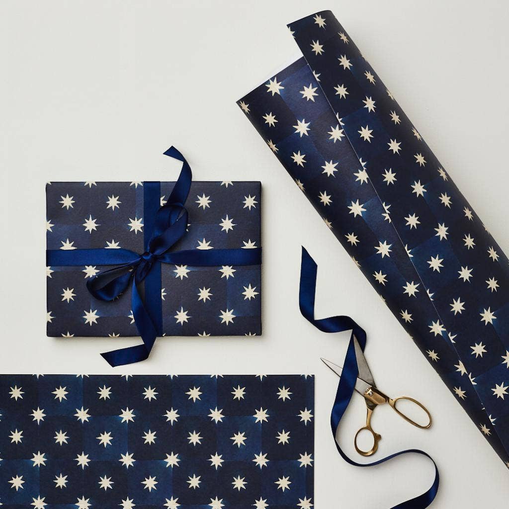 Navy Star Rolled Gift Wrap
