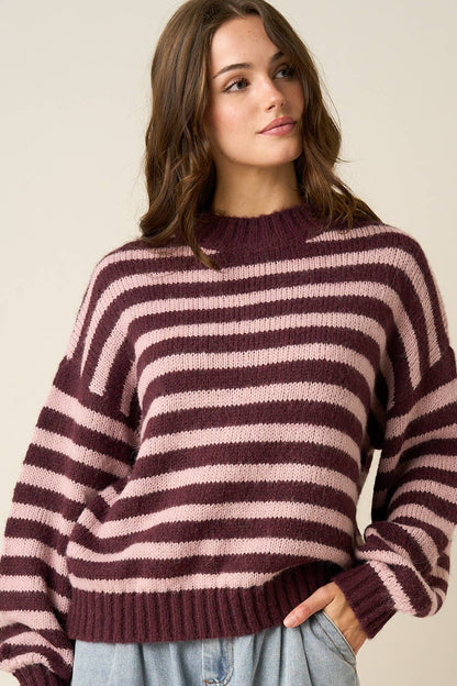 Pink + Maroon Mock Neck Sweater