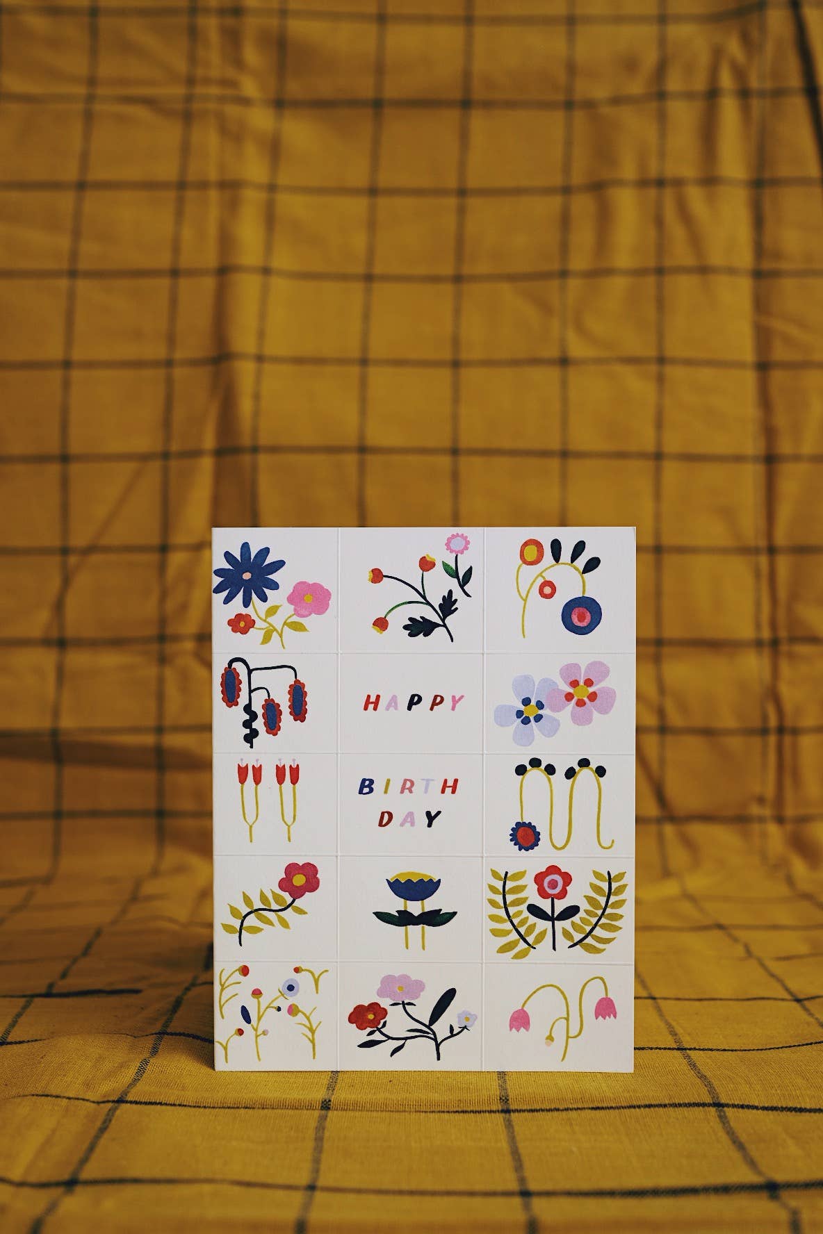 Grid Flower Doodles Birthday Card