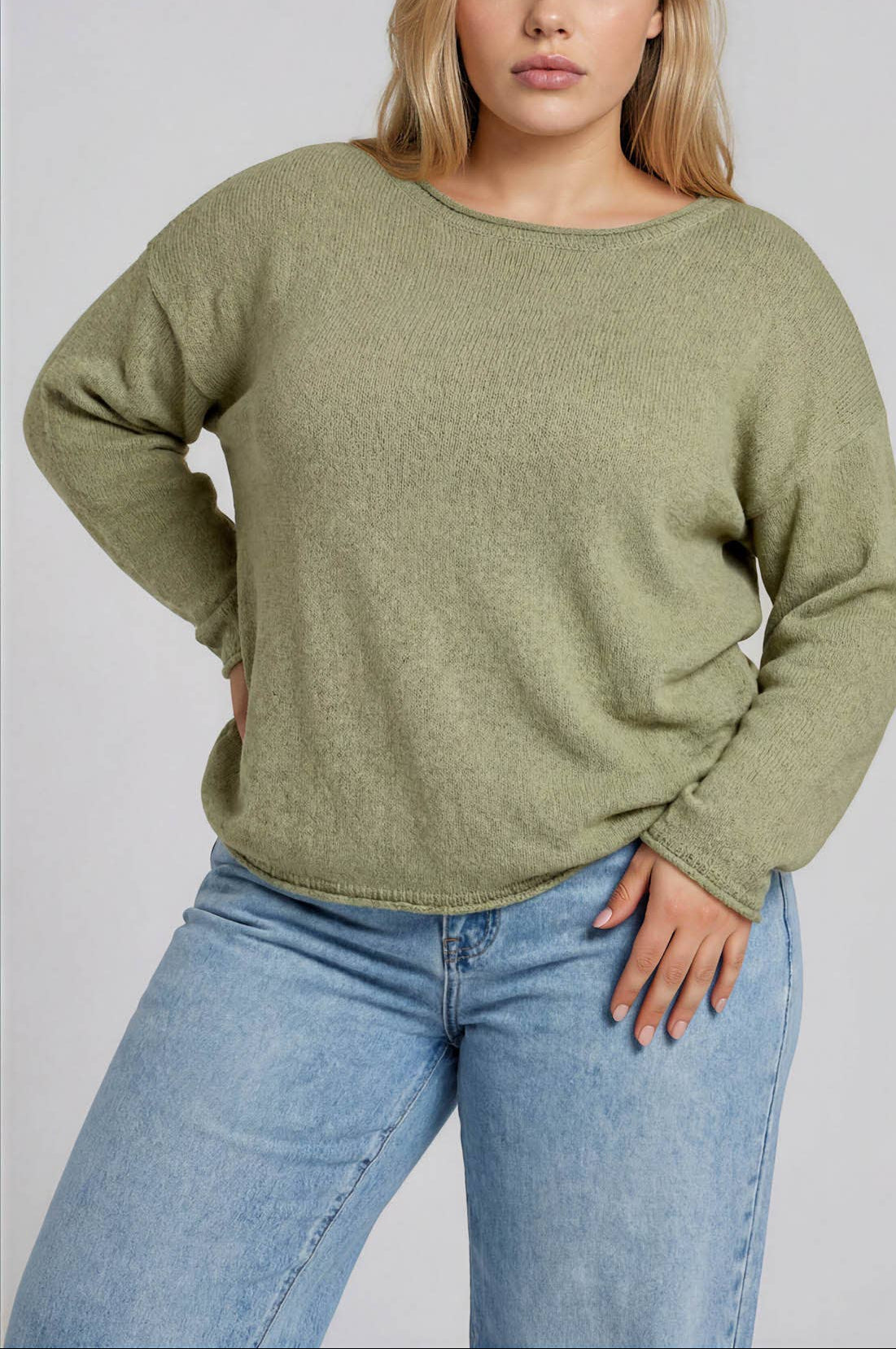 Rollneck Knit Sweater | Olive | Extended