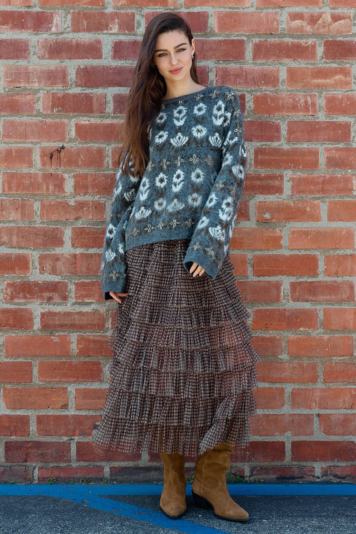 Fuzzy Diamond Pattern Knit Sweater