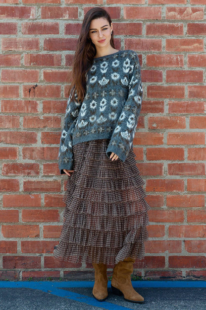Fuzzy Diamond Pattern Knit Sweater