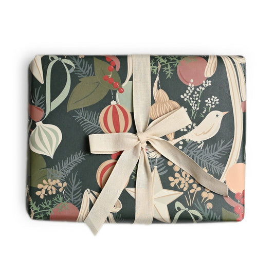 Ornaments and Bows Gift Wrap | Roll of 3 Sheets