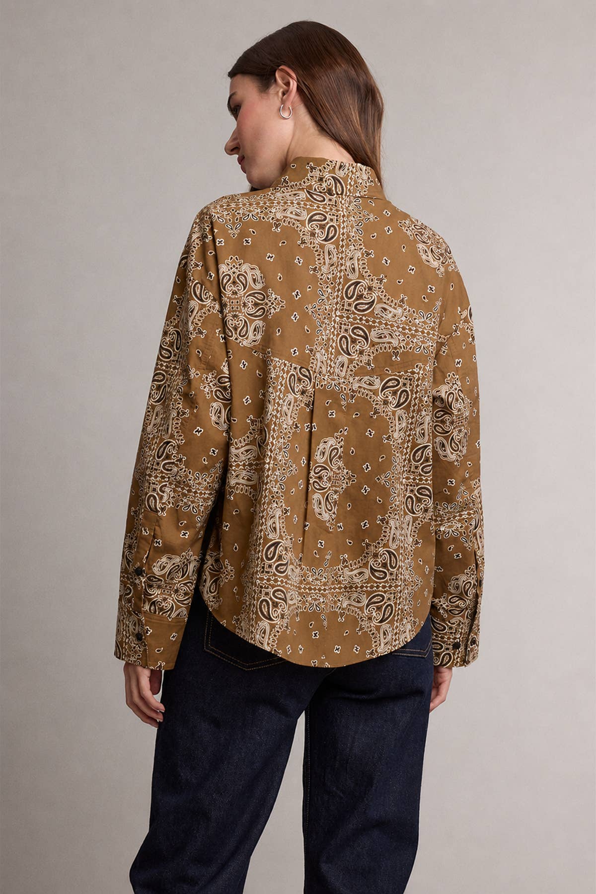 Golden Bandana Print Button-Up Shirt
