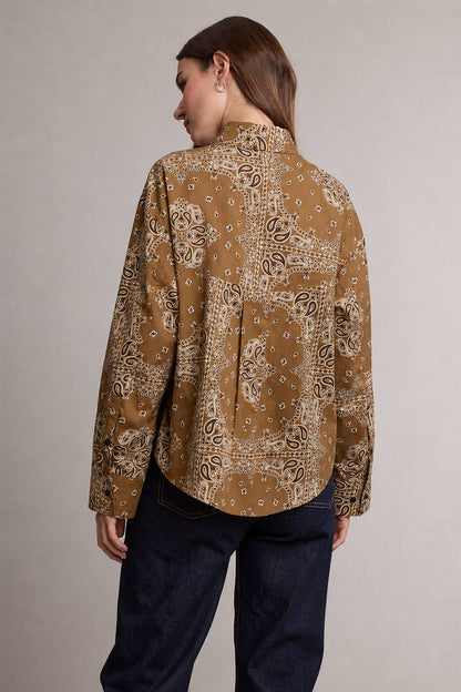 Golden Bandana Print Button-Up Shirt
