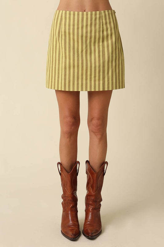 Amara Stripe Mini Skirt | Kiwi + Mocha