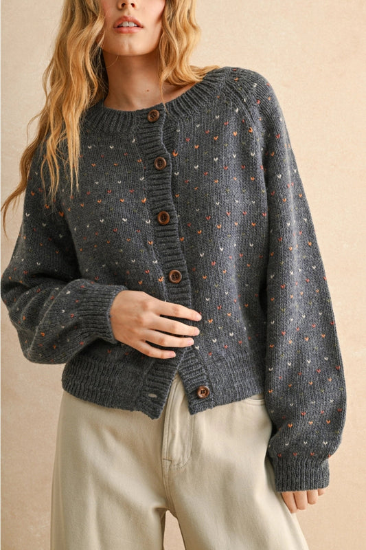 Speckled Balloon Sleeve Cardigan