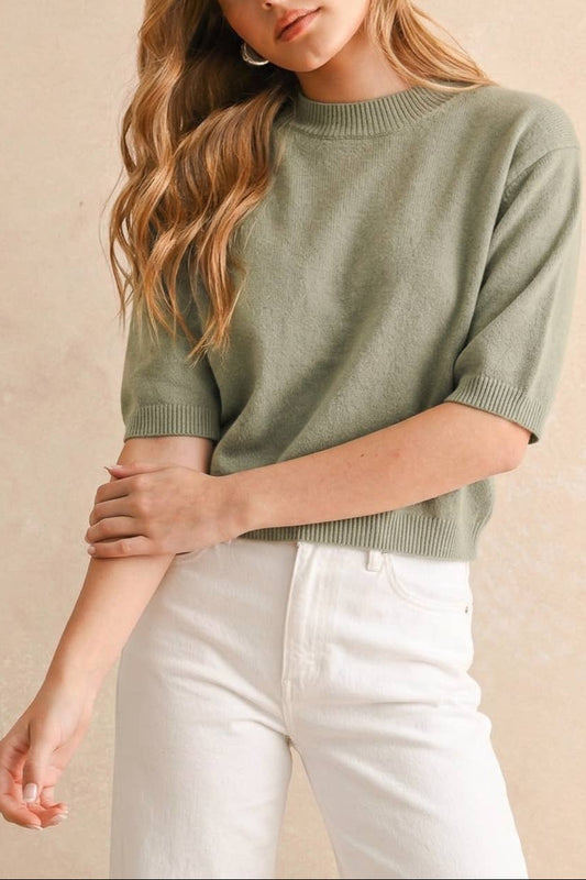 Short Sleeve Sweater Top | Sage Butter