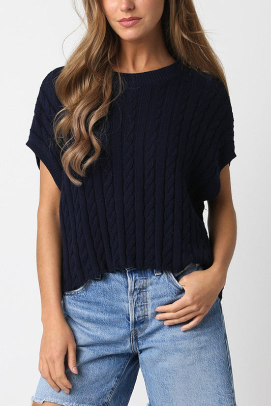 Slouchy Short Sleeve Sweater | Navy