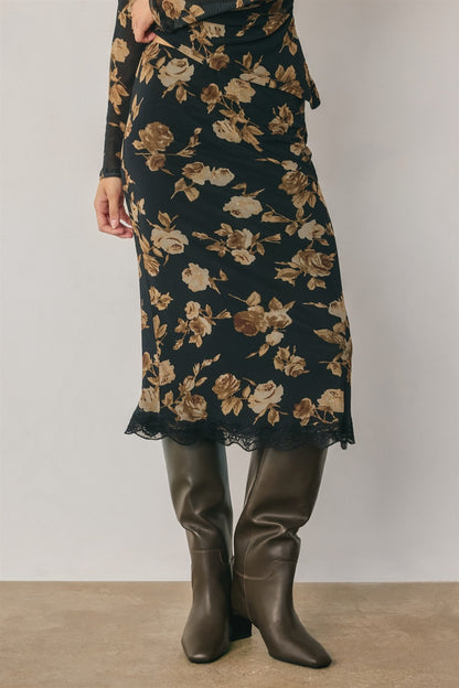 Nightfall Rose Midi Skirt