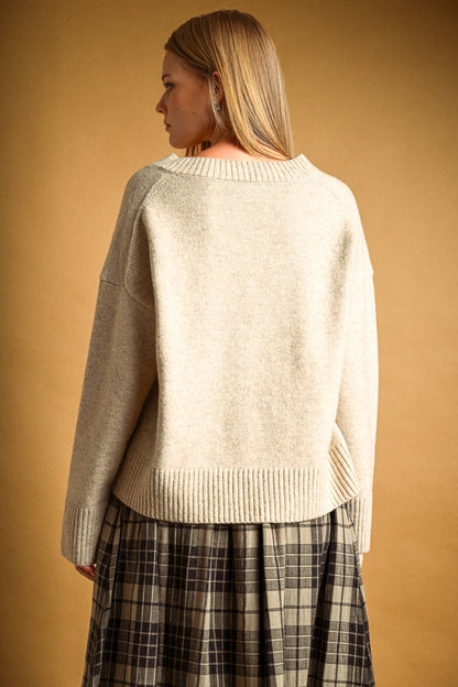 Wide Hem V-Neck Sweater | Oatmeal