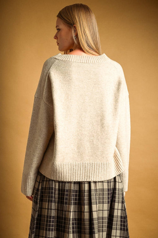 Wide Hem V-Neck Sweater | Oatmeal