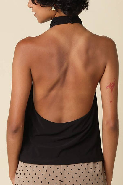Lysette Cowl Halter Top | Black