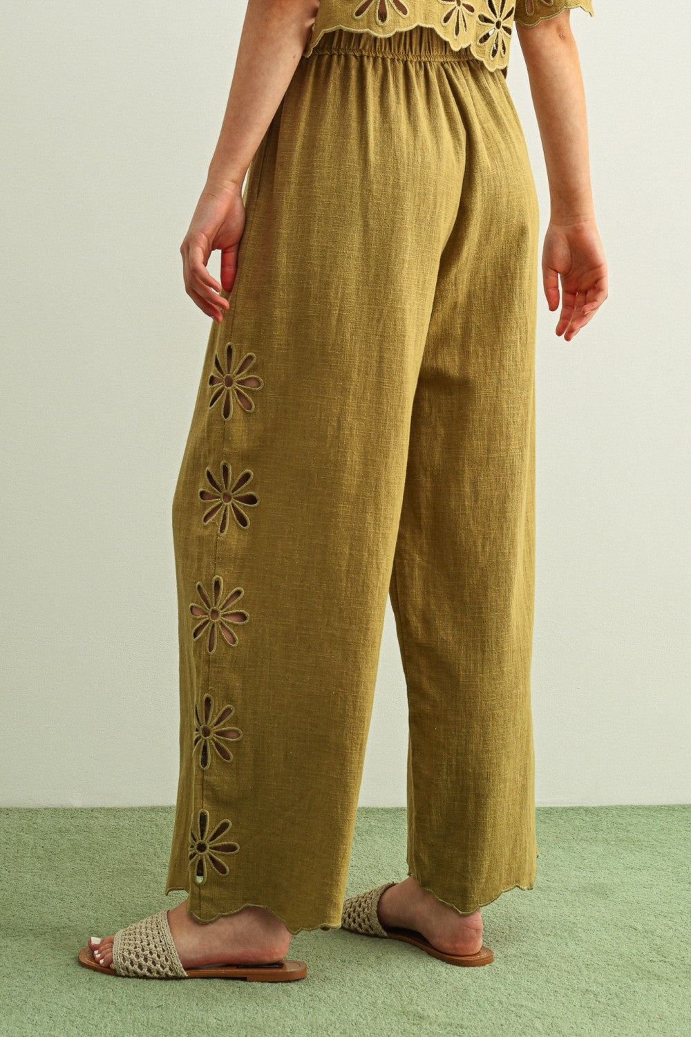 Floral Cut Out Pants | Green Fig