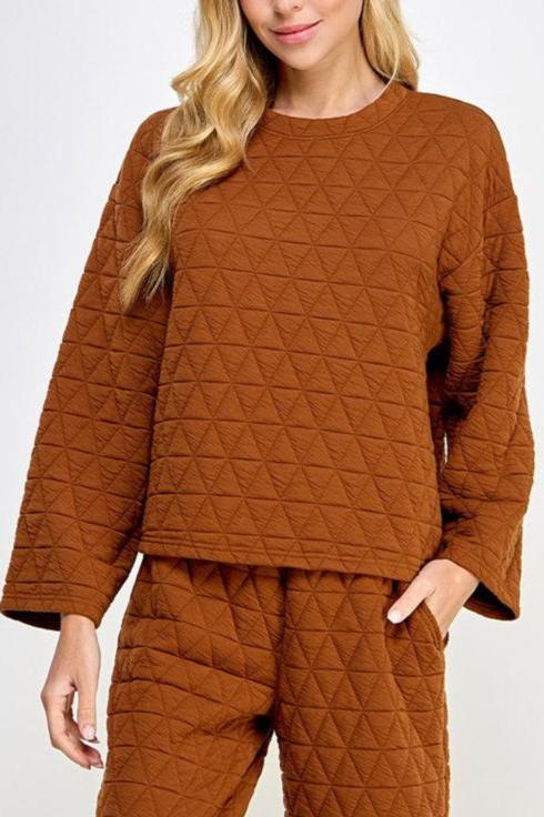 Quilted Long Sleeve Top | Rust