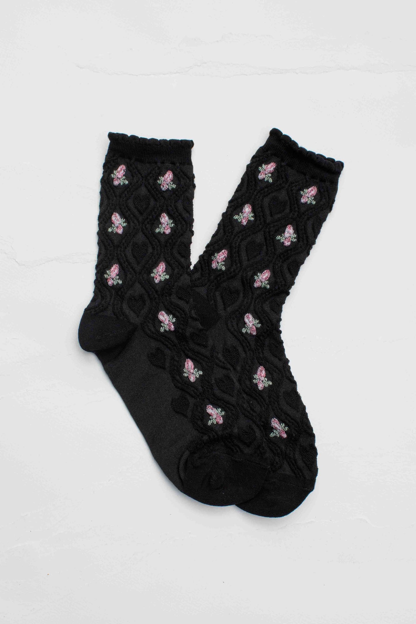 Floral Cable Socks | Ivory