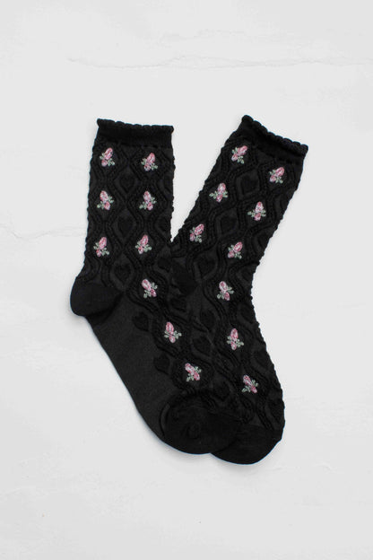 Floral Cable Socks | Powder Pink