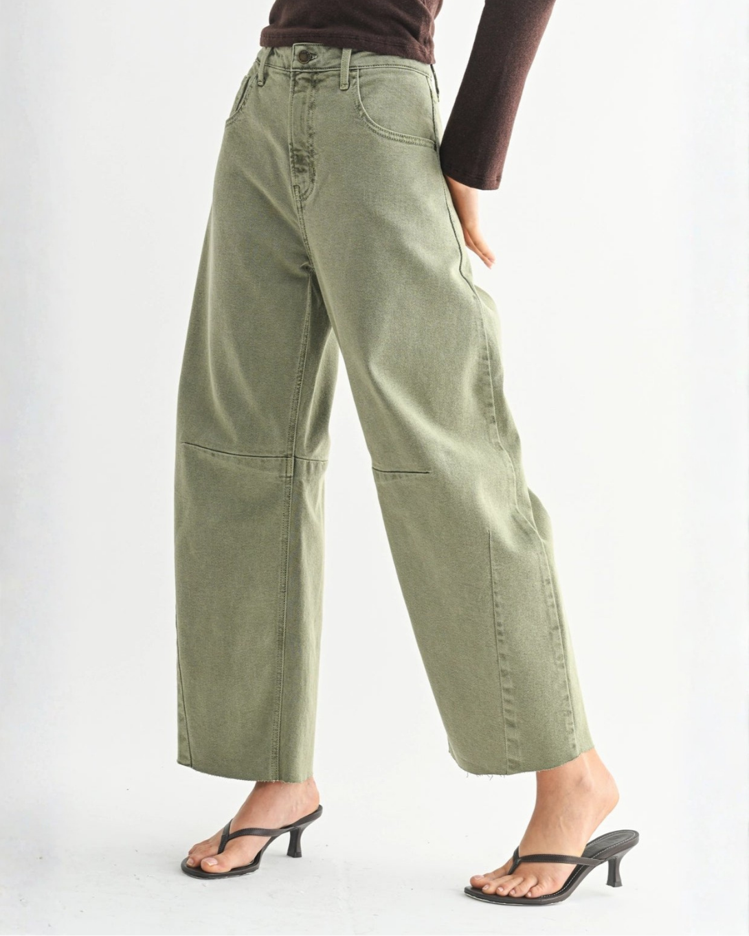 High Rise Barrel Leg Denim | Vintage Olive