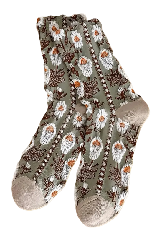Vintage Embossed Crew Socks | Green