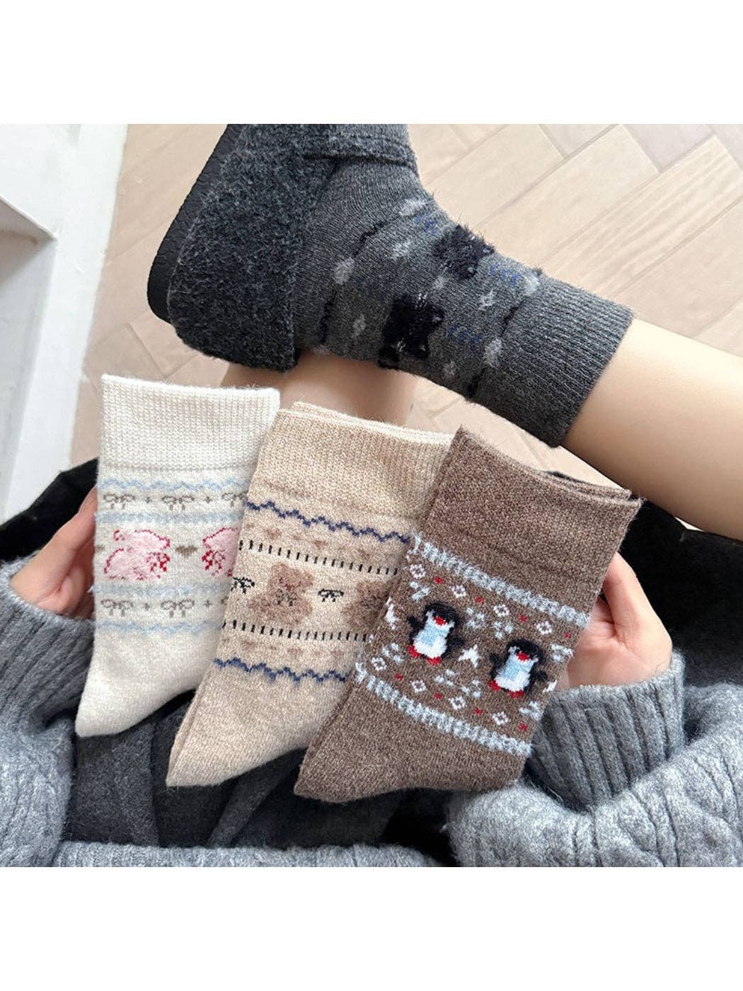 Nordic Cozy Crew Socks | Teddy Bear