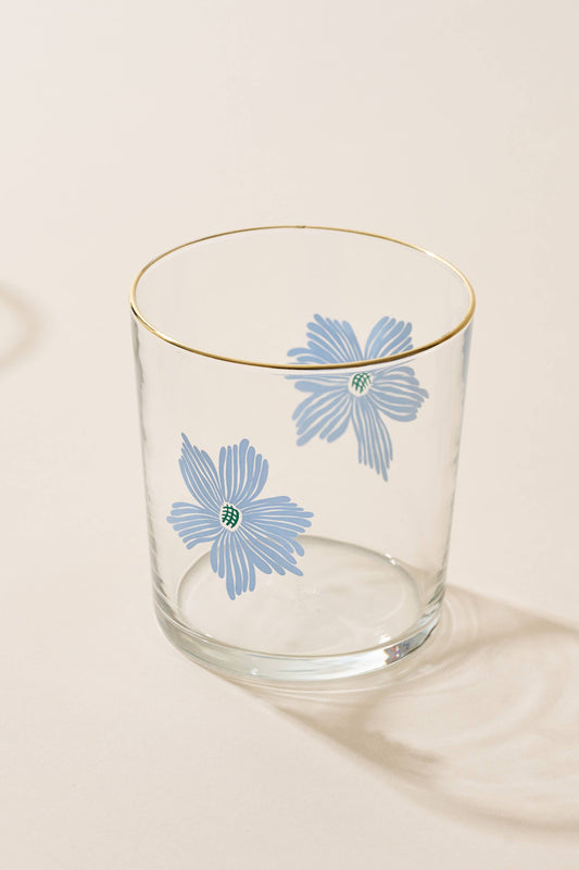 Blue Flower Glass Tumbler