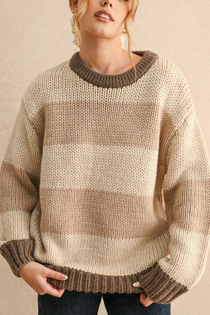 Twin Flame Oversized Sweater | Brown + Tan