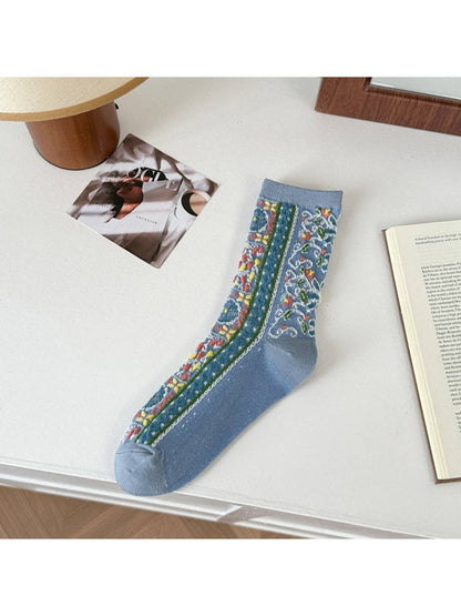Textured Floral Ribbon Socks | Blue