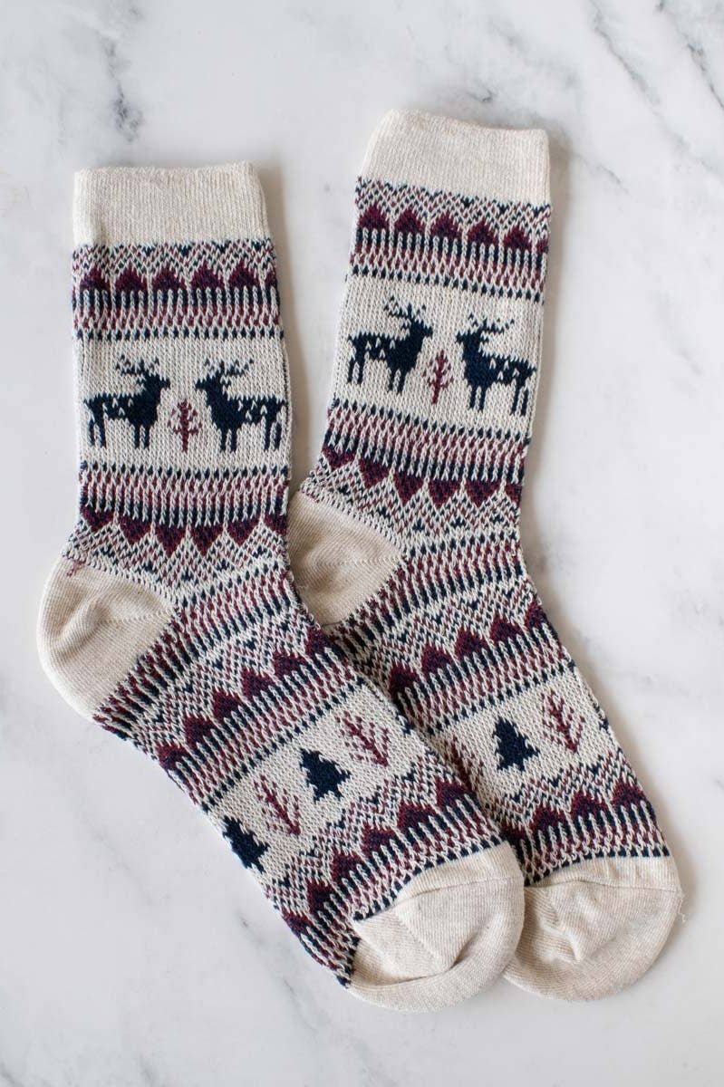 Holiday Deer Socks | Oatmeal