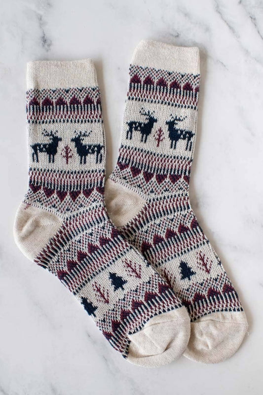 Holiday Deer Socks | Oatmeal