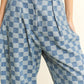 Denim Checkered Barrel Pants