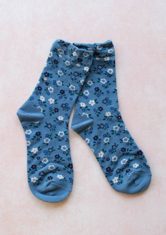 Field of Blooms Crew Socks | Blue