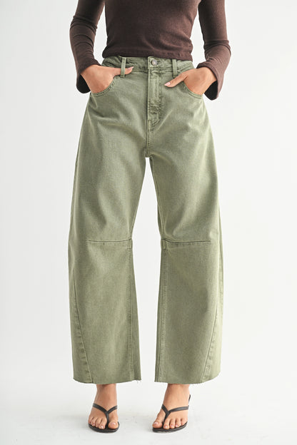 High Rise Barrel Leg Denim | Vintage Olive