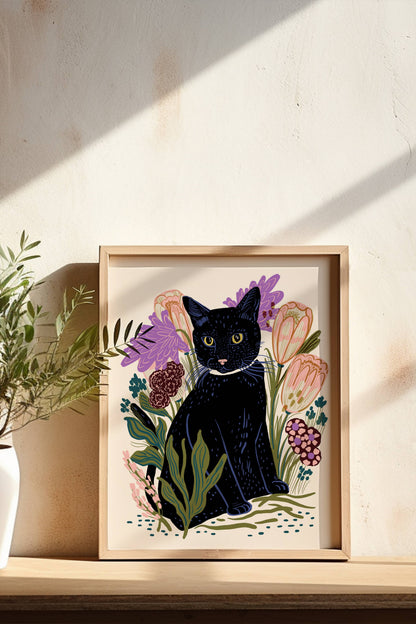 Black Cat Giclée Art Print | 8" x 10"