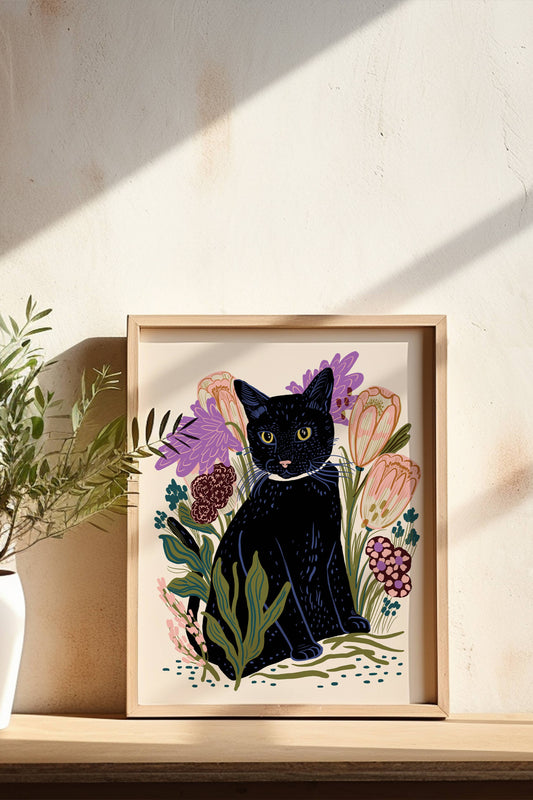 Black Cat Giclée Art Print | 8" x 10"