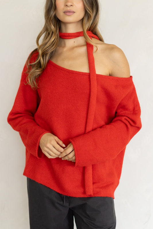 Piper Off The Shoulder Sweater | Red