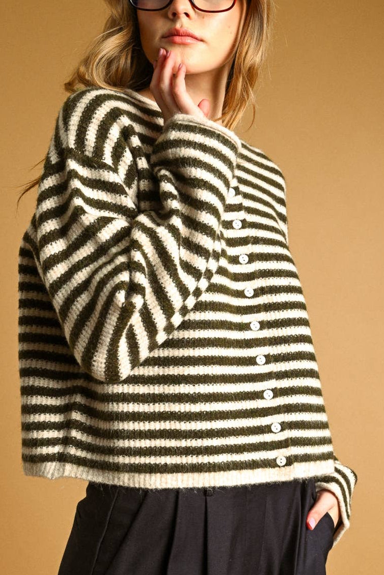 Lennox Stripe Cardigan | Olive + Oat