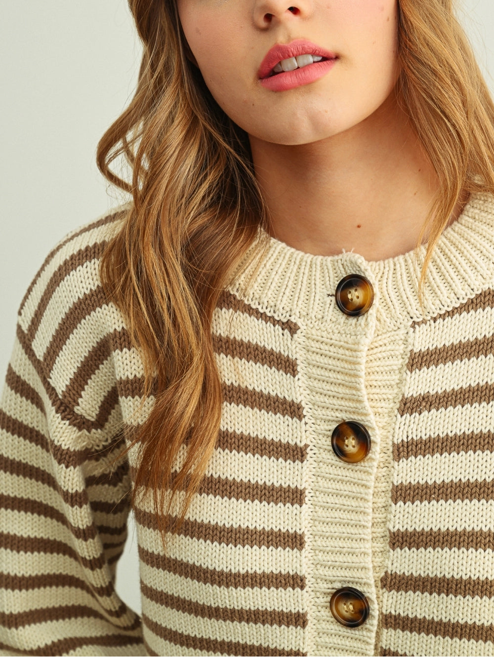 Cropped Stripe Cardigan | Mocha + White