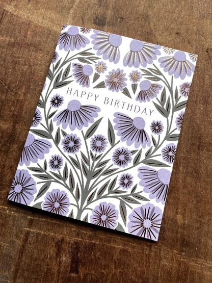 Purple Florals Happy Birthday Card