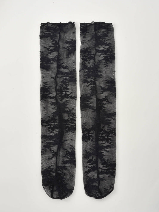 Sheer Lace Crew Socks | Black