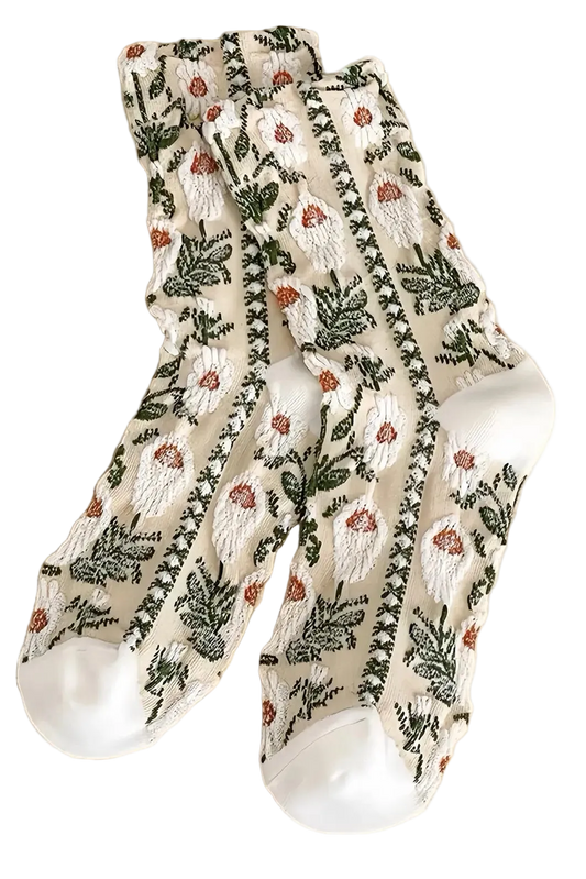 Vintage Embossed Crew Socks | Grey