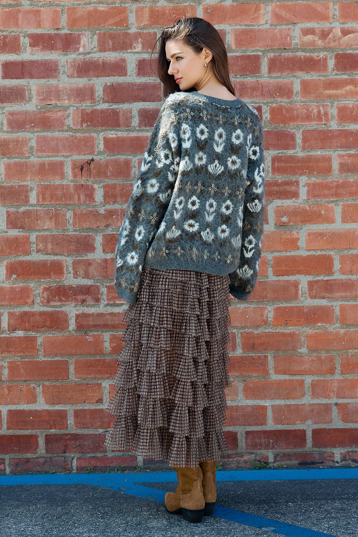 Fuzzy Diamond Pattern Knit Sweater