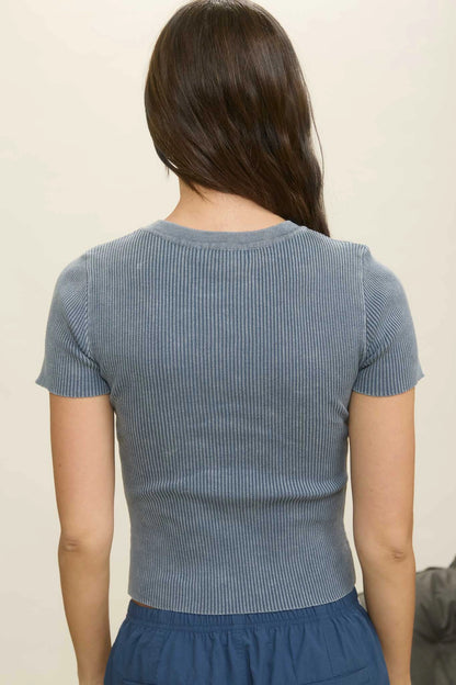 Ainsley Ribbed Knit Tee | Slate Blue