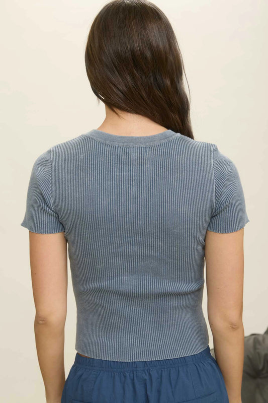 Ainsley Ribbed Knit Tee | Slate Blue