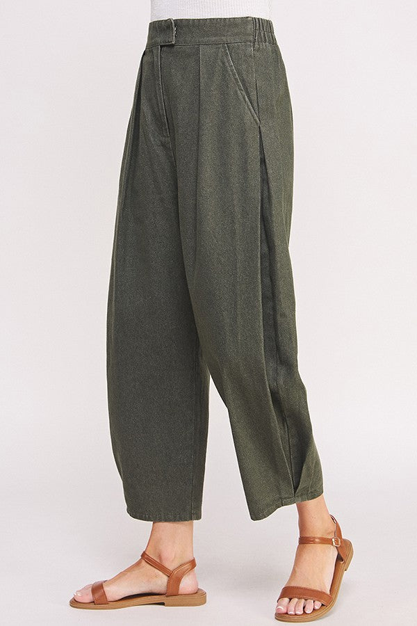 Olive Wash Barrel Leg Trousers
