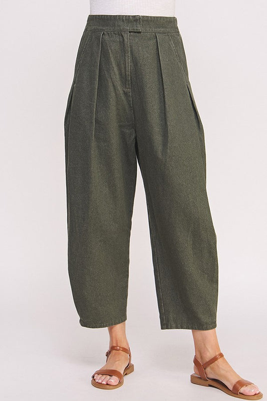 Olive Wash Barrel Leg Trousers | Extended