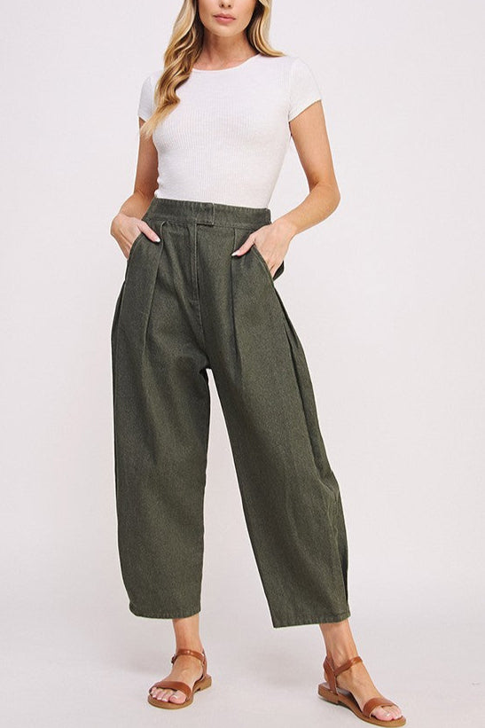 Olive Wash Barrel Leg Trousers