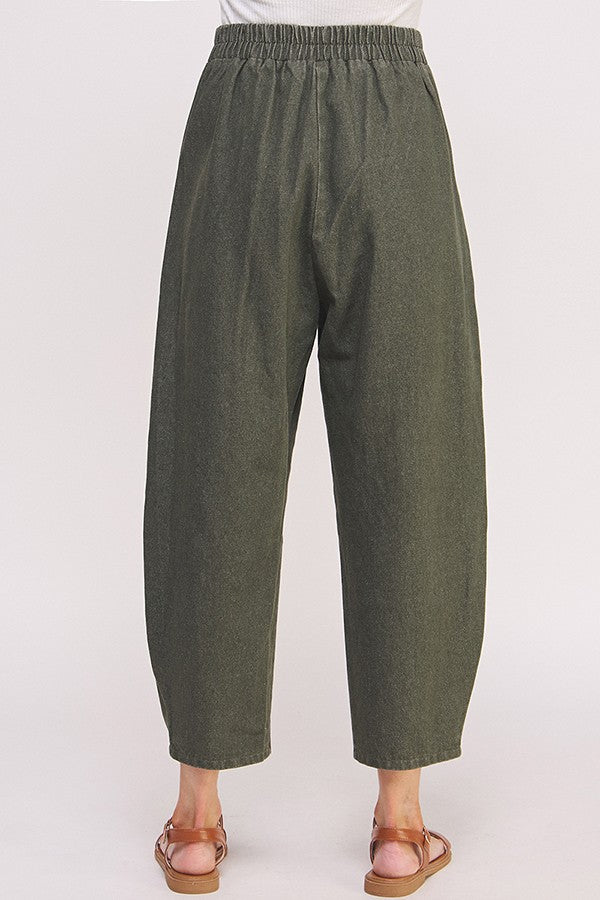Olive Wash Barrel Leg Trousers